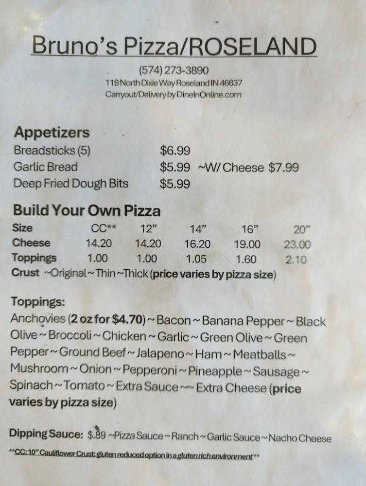 Bruno's Pizza/Roseland Cauliflower crust toppings each